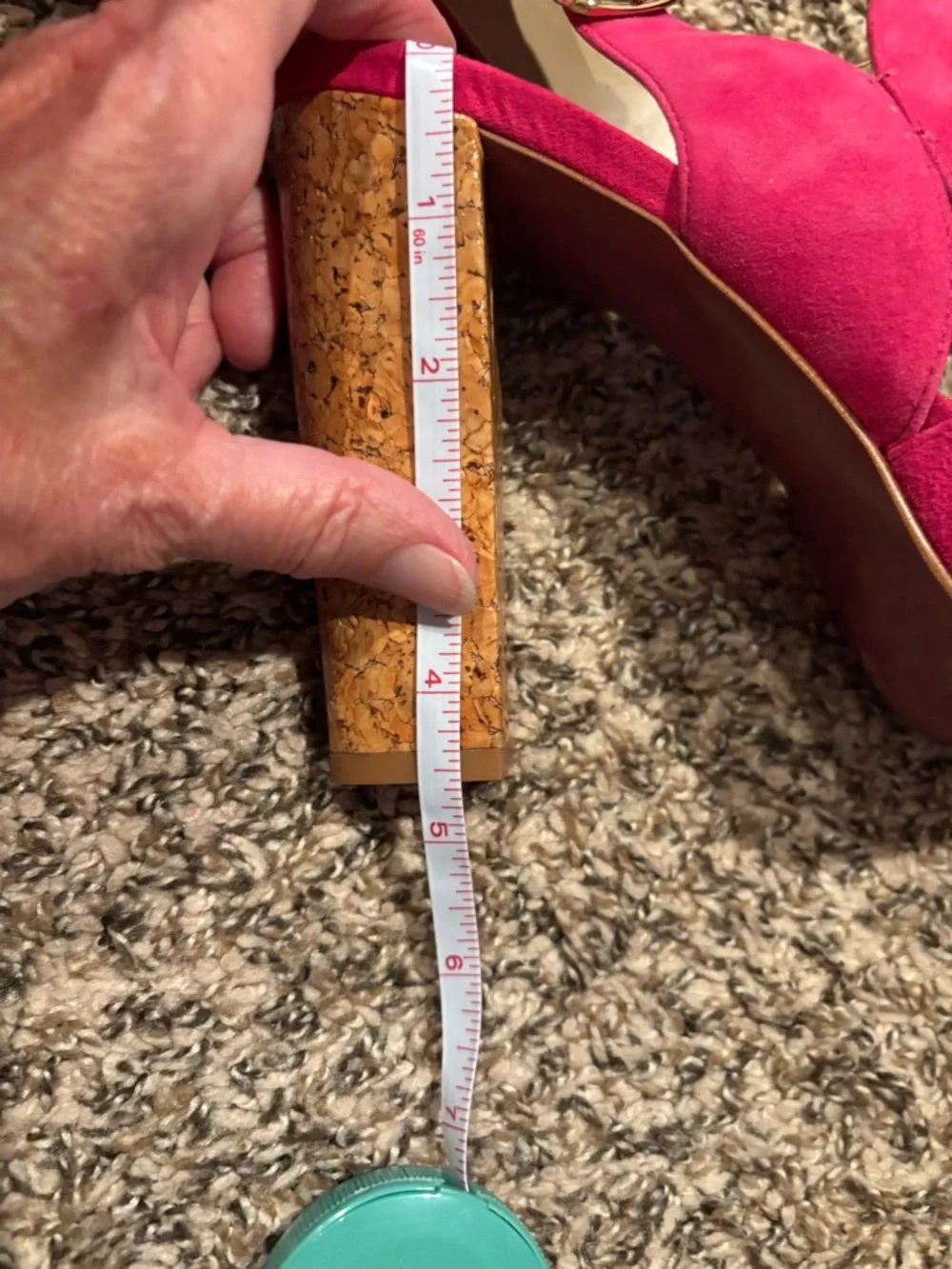 Paris Hilton Hot Pink Suede Platform Sandals with Cork Block Heel